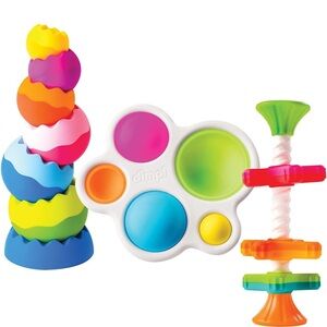 Fat Brain Toys Sensory Toy Bundle – Dimpli Minis, Stacker & Suction Toy (10m+)